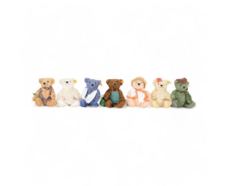 Set of seven Steiff Days of the Week Bears, issued by Danbury Mint, seven jointed bears with stitched noses, all dressed for 