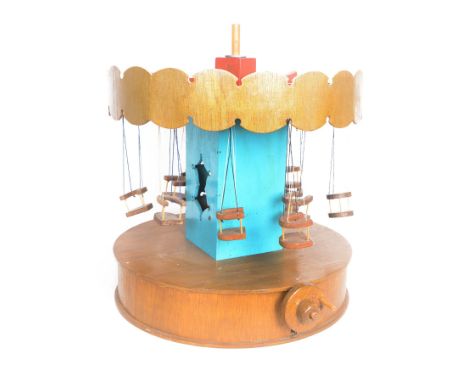 Scratch-built miniature fairground chair-swing carousel with crank wheel, H