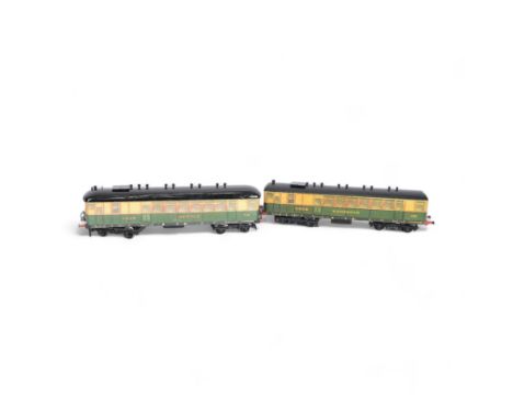 Two Leeds Model Company (LMC) 0 gauge LNER Sentinel steam railcars, each finished in LNER cream and green with lithographed p