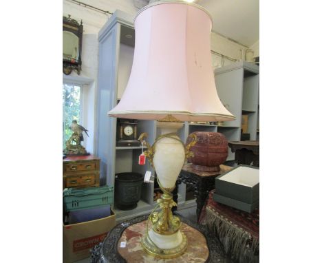 A white onyx and brass table lamp of vase design with a shadeLocation: RAM 