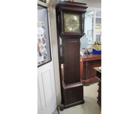 An 18th century and later oak Longcase clock with a later brass and silvered dial with a non-connected moon frieze 