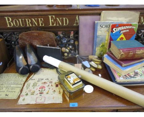 Two 19th century samplers A/F and unframed, together with a vintage reptile attache case and other items to include a 1996 Co
