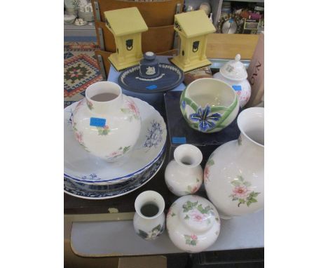 A pair of boxed Wedgwood Library collection Arch book ends, a Franz candle holder in the form of a planter, a Royal Copenhage