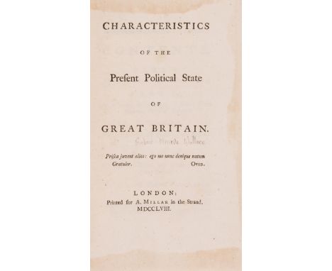 [Wallace (Robert)] Characteristics of the Present Political State of Great Britain, first edition, contemporary calf, red mor