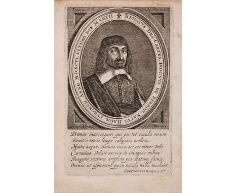 Descartes (René) Opera philosophica, 4 parts in 1, fourth edition, half-title, engraved portrait frontispiece, titles with wo