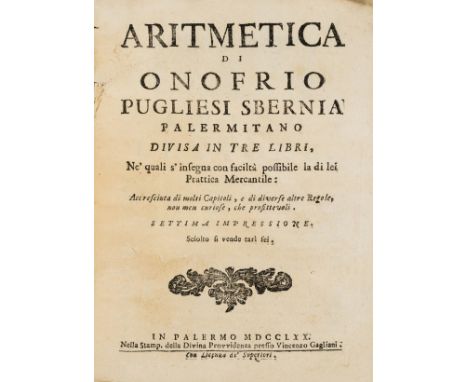 NO RESERVE Accounting.- Puglisi (Onofrio) Aritmetica, seventh edition, woodcut initials, head-pieces and ornament to title, o