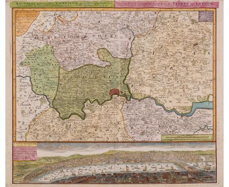 London.- Homann (Johann Baptist) Regionis, quae est circa Londinum, specialis repræsentatio geographica, map of the environs 