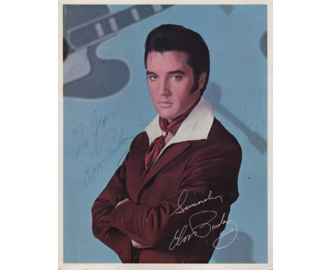 PRESLEY ELVIS: (1935-1977) American Rock 'n' Roll Singer. Vintage signed and inscribed colour 8 x 10 cardstock promotional ph