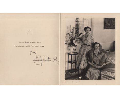 ELIZABETH THE QUEEN MOTHER: (1900-2002) Queen Consort of King George VI. Vintage signed Christmas greetings card, the stiff c