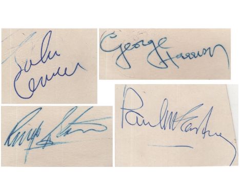 BEATLES THE: A good set of four individually signed stiff white 12mo cards by each of The Beatles comprising John Lennon ('Jo