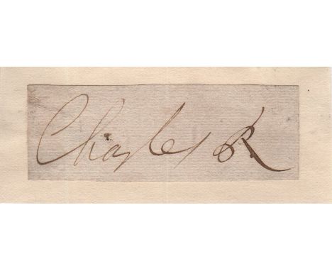 CHARLES II: (1630-1685) King of England, Scotland (1649-51) and Ireland 1660-85. A fine ink signature ('Charles R', as King) 