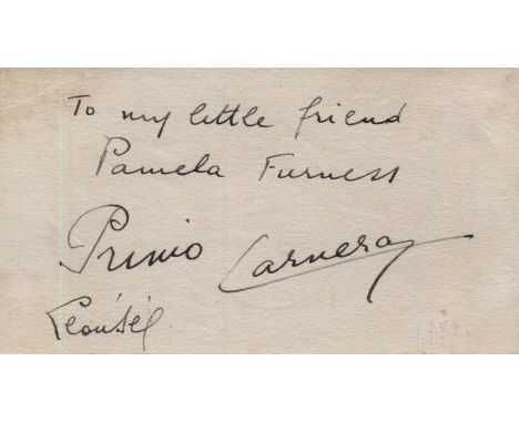 BOXING: Primo Carnera (1906-1967) Italian Boxer, World Heavyweight Champion 1933-34. Vintage fountain pen ink signature ('Pri