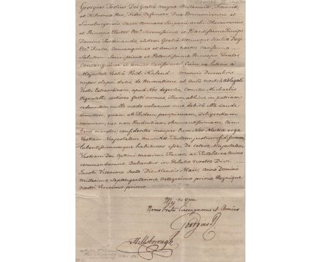 GEORGE III: (1738-1820) King of the United Kingdom 1760-1820. A good L.S., Georgius R, as King, with holograph subscription, 