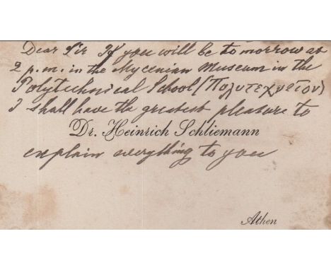 SCHLIEMANN HEINRICH: (1822-1890) German Archaeologist, famous for his excavation of the Mycenaean sites and Hisarlik, presume