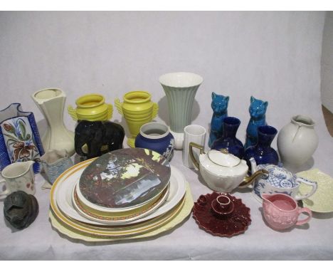 A collection of various china &amp; pottery including Sylvan Pottery vases, Crown Ducal teapot, Royal Worcester cake plate,  