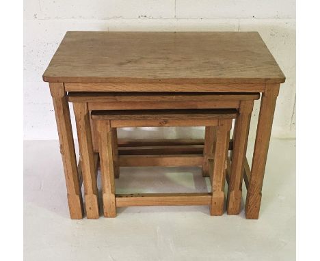 A Robert "Mouseman" Thompson nest of three tables all with a mouse carved into a leg