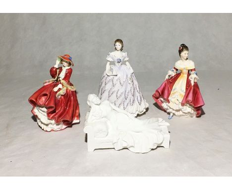 A collection of four figurines including Royal Doulton, Royal Worcester etc.