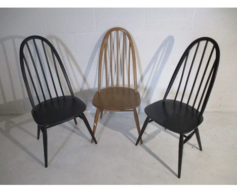 Three Ercol stick back chairs - two painted