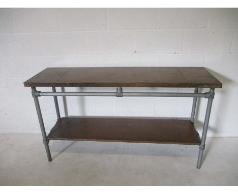 An industrial copper topped console table L150cm D45cm H82cm
