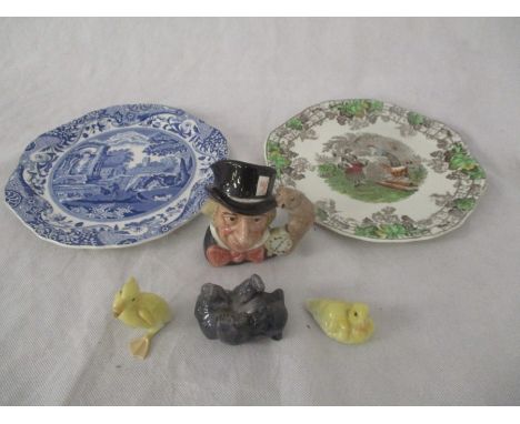 Two Spode sandwich plates, a Royal Doulton "Mad Hatter" character jug, Danish bear and two Hutschenreuther ducks