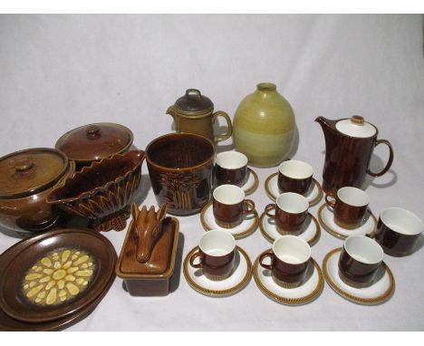 A part Poole Pottery coffee set including a coffee pot, cups &amp; saucers etc, along with a selection of various items by We