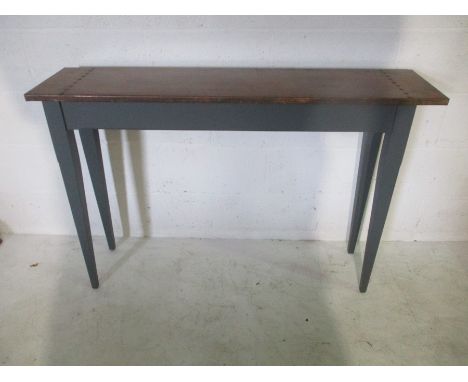 A part painted console table on tapering legs with copper top, length 122cm