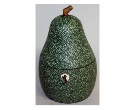 A GOOD SHAGREEN PEAR TEA CADDY.