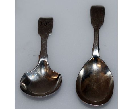 A VICTORIAN FIDDLE PATTERN CADDY SPOON, Birmingham 1897 and ANOTHER, London 1847 (2).