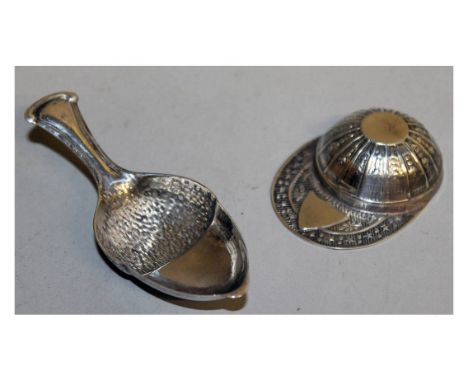 TWO NOVELTY SILVER CADDY SPOONS.