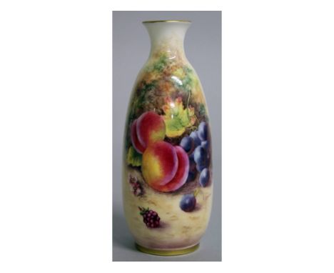 A ROYAL WORCESTER VASE, shape 2491, painted with fruit signed by P. Stanley, black mark.