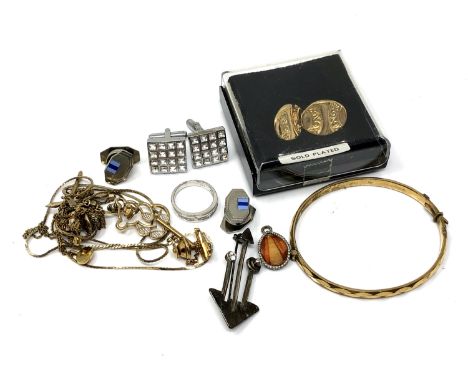 A small quantity of costume jewellery, cuff links, gold plated bangle etc  