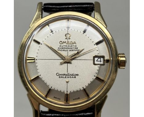 A gentleman's gold and stainless steel Omega Constellation Calendar Automatic Chronometer wristwatch, on a leather strapwatch