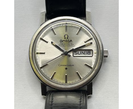 A gentleman's stainless steel Omega Constellation Automatic Chronometer wristwatch, on a later leather strap, but with the or