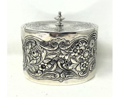 A George III silver oval caddy, London 1777, 13.1 oztdecoration probably later 