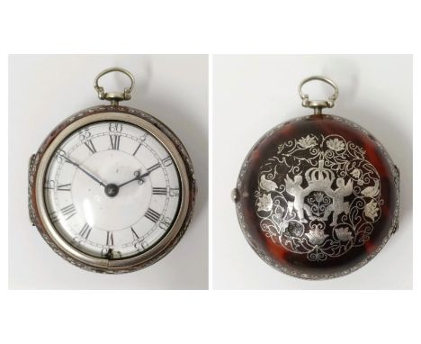 An 18th century silver pair cased pocket watch, the enamel dial with Roman numerals, the movement signed Pet Garon, London, 1