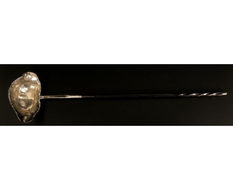 A Georgian silver toddy ladle, with a whale bone handle, marks rubbed 
