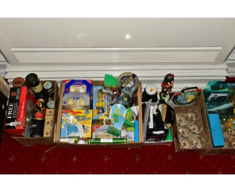 FIVE BOXES AND LOOSE ADVERTISING, BREWERY RELATED ITEMS ETC, to include Babycham glasses (six 1950s white fawn and various 19