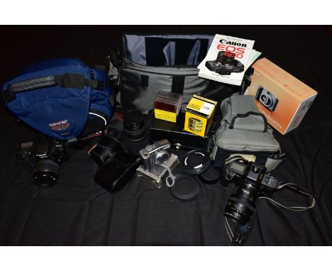 TWO CAMERA BAGS CONTAINING CANON CAMERAS AND EQUIPMENT comprising of a Canon EOS 20D Digital SLR camera fitted with a 18-55mm