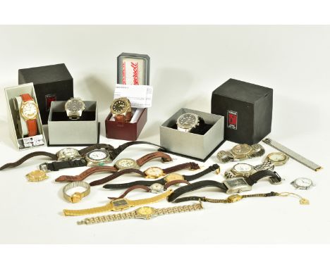 A COLLECTION OF BOXED AND UNBOXED WRISTWATCHES, to include two boxed Timex Indiglo watches, a Casio alarm chronograph, gold p