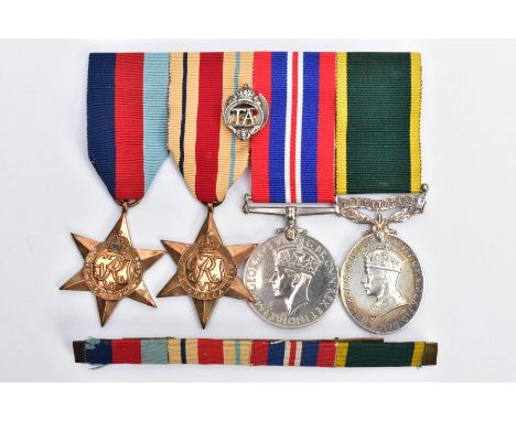 A GROUP OF SECOND WORLD WAR MEDALS ON A WEARING BAR, to include 1939-45, Africa Stars, War Medal (un-named as issued) and a G