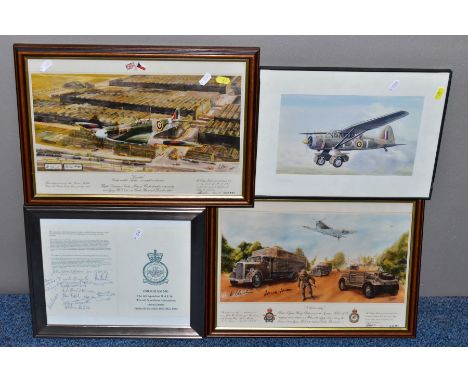 FOUR GLAZED FRAME PRINTS WITH RAF INTEREST, to include Excalibur, Venda &amp; the Spitfire, 100/850, No deliveries today, 100