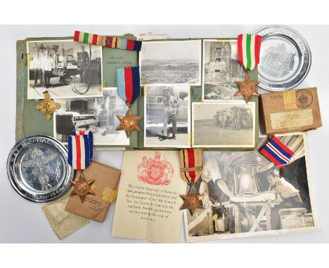 AIRMANS ARCHIVE OF WORLD WAR TWO MEDALS, PHOTO ALBUM, etc to include boxed 1939-45, Africa(North Africa Bar 1942-43) , Italy,