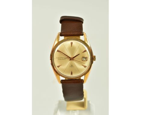 GIRARD-PERREGAUX GYROMATIC WRISTWATCH, crossed silver coloured dial, gold coloured arrow markers and hands, date window at th
