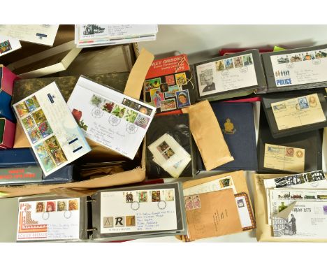 LARGE BOX WITH COLLECTION OF STAMPS AND COVERS, mainly GB FDCs from late 1960s to 1990s but we also note £1 RSW on first day 