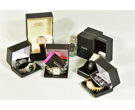 A COLLECTION OF SIX WRISTWATCH, to include a gold plated automatic Rotary watch, fitted with a brown strap, numbered GS02490/