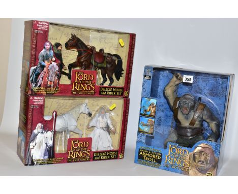 THREE BOXED TOYBIZ THE LORD OF THE RINGS THE TWO TOWERS FIGURE SETS, Deluxe Horse and Rider sets Aragorn and Brego (81181), G