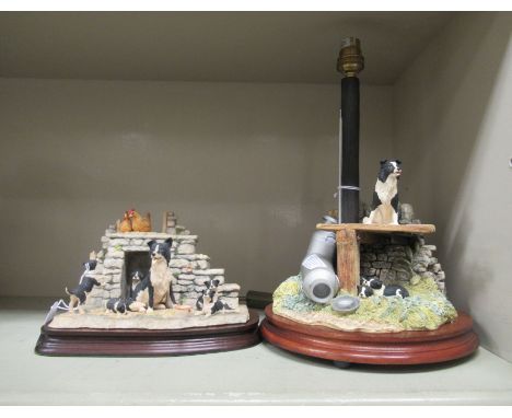 Two Border Fine Arts painted composition models, viz. 'Jocks Pride'&nbsp; 5"h; and a table lamp featuring sheep dogs and milk
