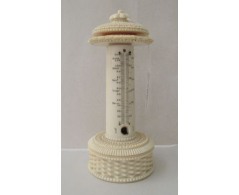 A late 19thC carved ivory thermometer stand of pillar design&nbsp; 6"h 