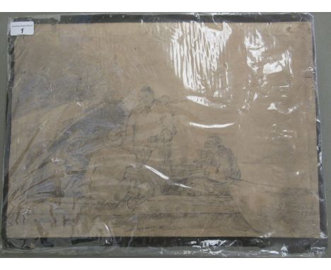 G Morland - a campsite&nbsp; possibly a pencil sketch&nbsp; &nbsp;18" x 13"&nbsp;&nbsp;