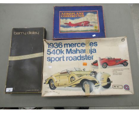 Three games, viz. Gakken 1:16 scale model 1936 Mercedes 540k; a Meccano Aeroplane constructor; and a Barry Disley model Hotro